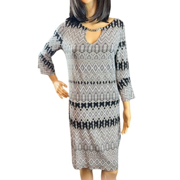 (5 for $25) Jennifer Lopez Keyhole Sheath dress in Retro Geo Print Size Small - Picture 1 of 8